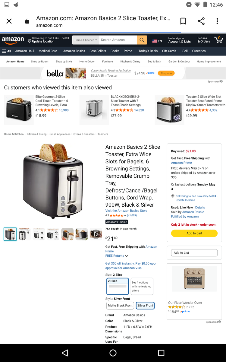 Amazon Basics 2-slice toaster