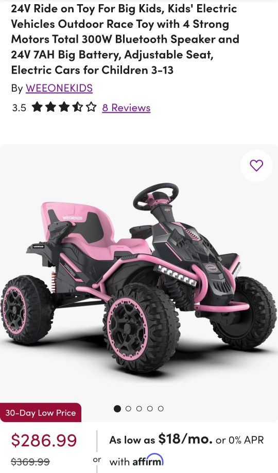 NEW- WEEONEKIDS 24V Ride-On Toy - Pink Electric Go-Kart for Kids with Bluetooth & Adjustable Seat