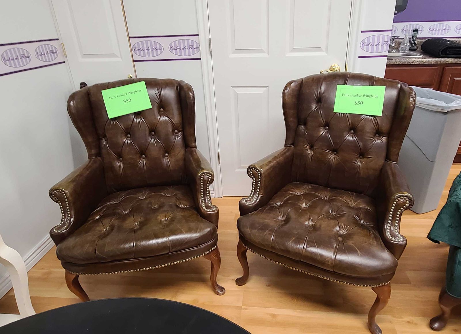 Faux leather chairs