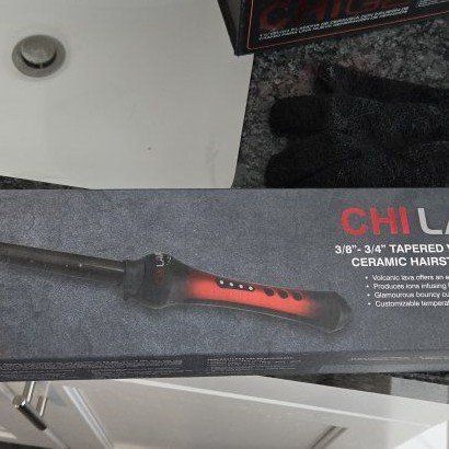 CHI Lava 3/8"-3 4" Volcanic Lava Ceramic Tapered Styling Wand - Heat Resistant Glove Included