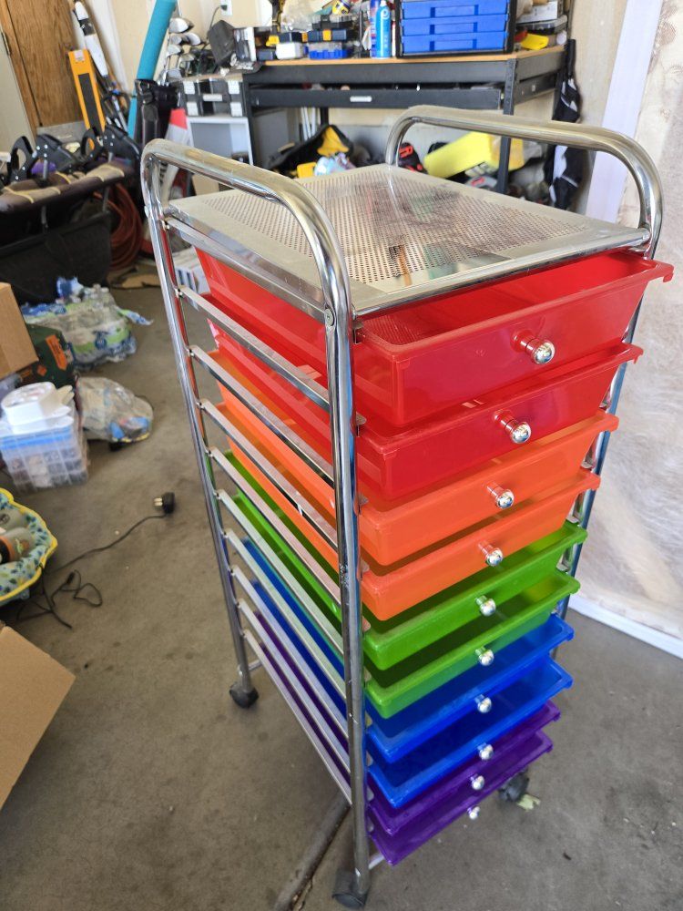 Colorful Rainbow Rolling Storage Cart with 10 Drawers - Organizing Craft Art Supplies