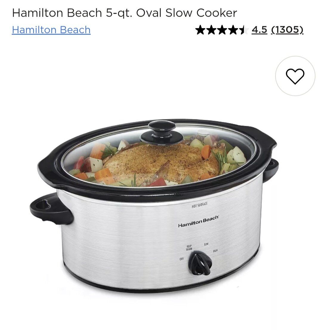 New Hamilton Beach 5-qt. Oval Slow Cooker Free Del