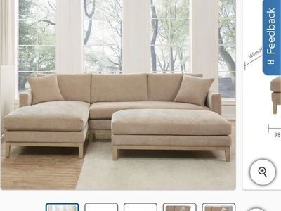 Caspian Fabric Sectional couch with Ottoman - Beige, Modern Design, 109.45" Wide