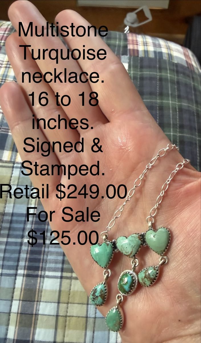 Multistone Turquoise Heart Necklace 16-18 Inches Signed Stamped