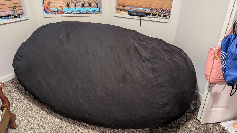 Large Black Foam Beanbag Chair - 7.5 Foot Oval Lounger