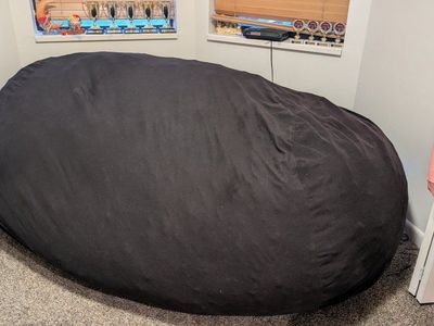 Large Black Foam Beanbag Chair - 7.5 Foot Oval Lounger
