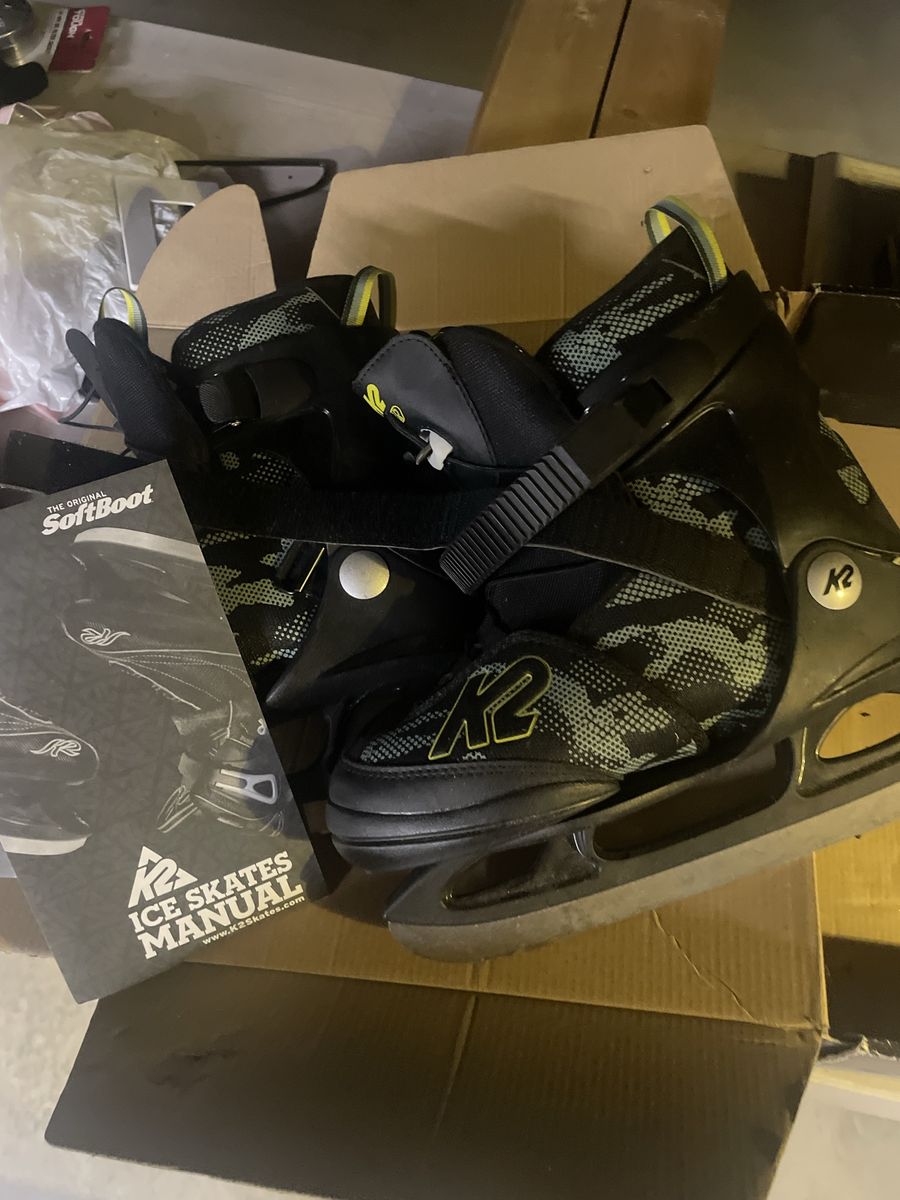 K2 Ice Skates Original SoftBoot Black/Green Camo - Boys adjustabke size 4-8