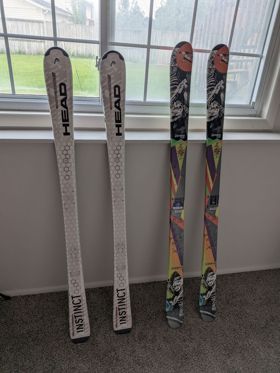 2 Pairs Skis – Head Primal Instinct 142cm & Spacejunk 148cm (No Bindings)