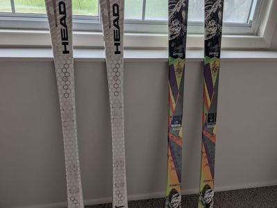 2 Pairs Skis – Head Primal Instinct 142cm & Spacejunk 148cm (No Bindings)