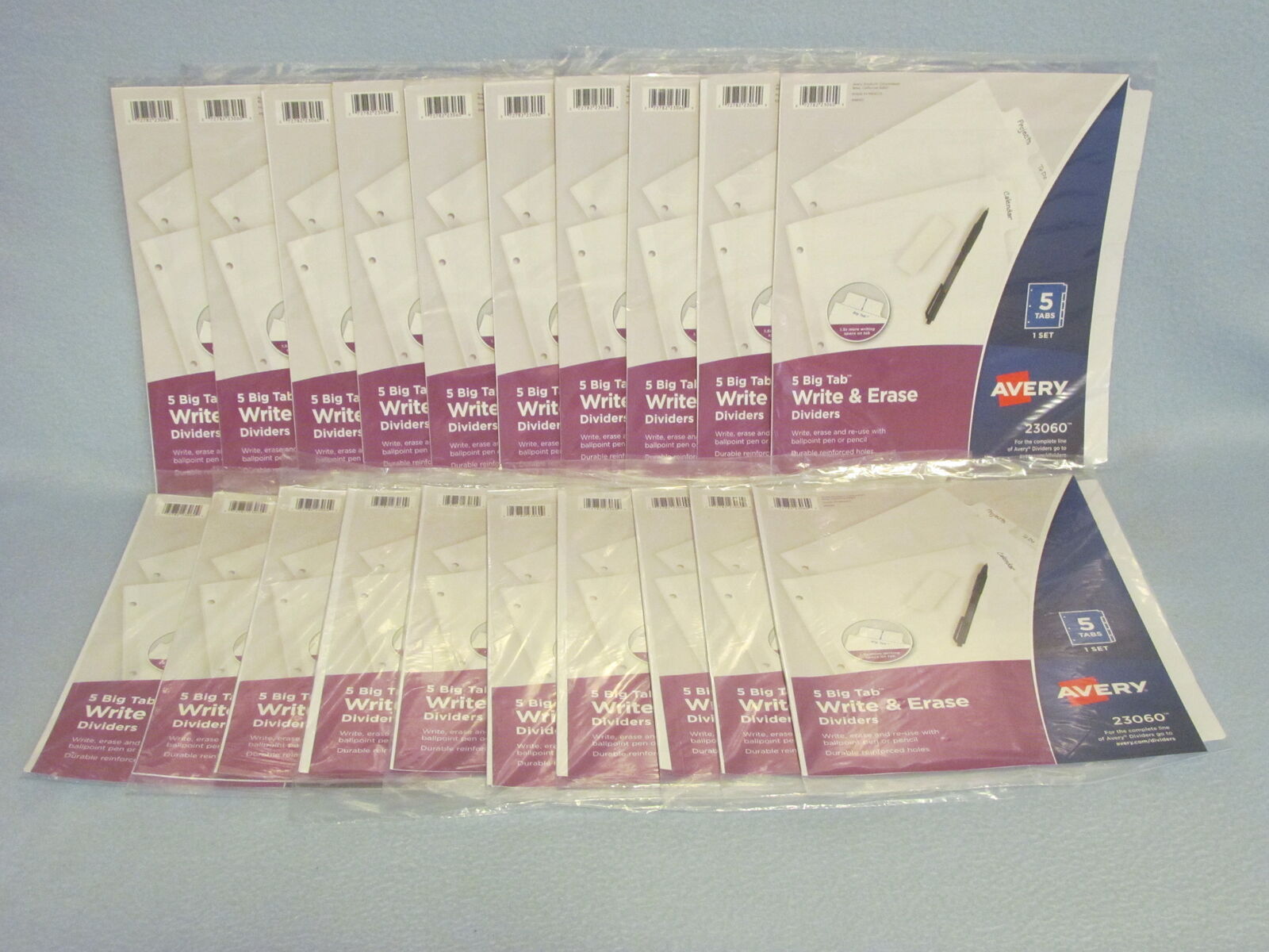 Lot of 20 Avery 5 Big Tab Write and Erase Dividers for 3 Ring Binders 23060 - Office Supplies