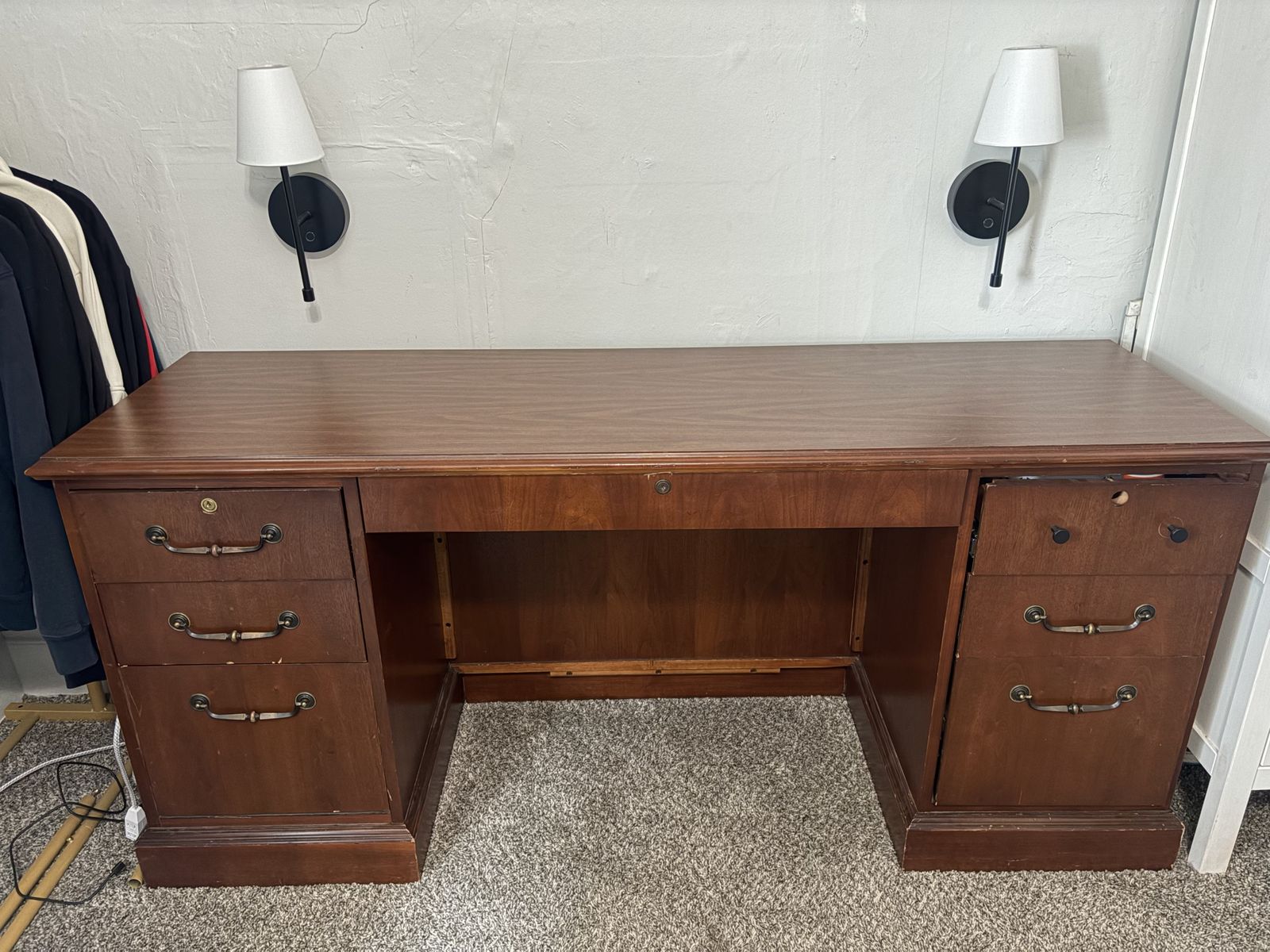 Vintage Wooden Executive Desk with Storage and Drawers - Solid Wood Office Furniture