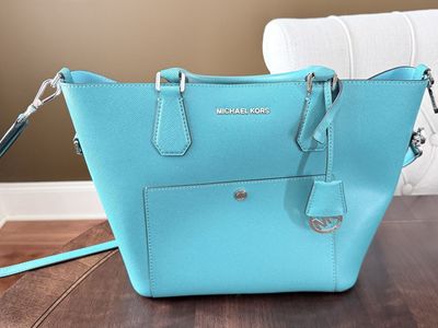 Michael Kors Jet Set Travel Turquoise Saffiano Leather Tote Crossbody Bag