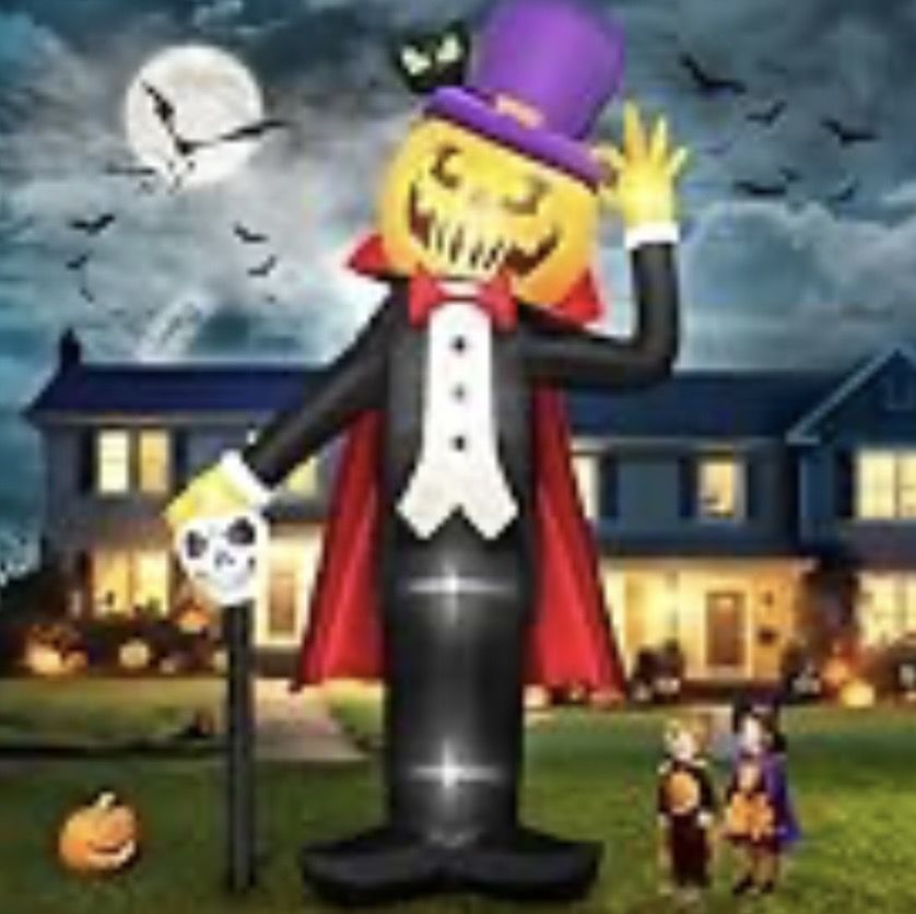 Halloween 12' Skeleton Pumpkin Dracula Vampire  Inflatable Graveyard Cemetery Home Decor Decoration Prop