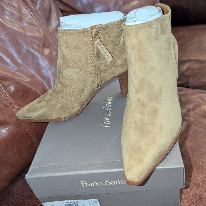 Franco Sarto Josiah Women's Green Suede Ankle Boots Size 10 M