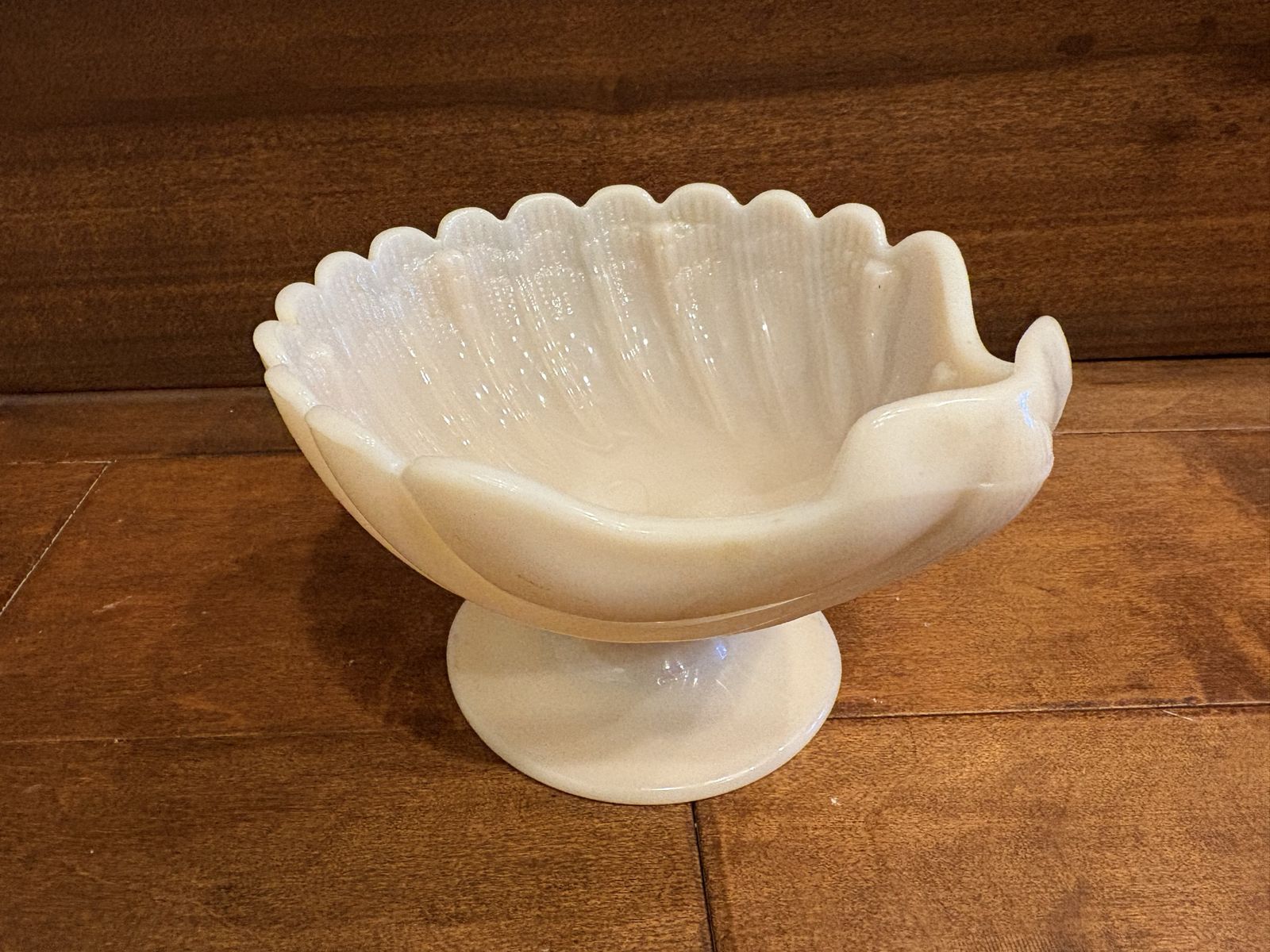 Vintage Pink Milk Glass Seashell Pedestal Dish