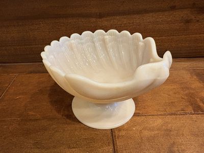 Vintage Pink Milk Glass Seashell Pedestal Dish