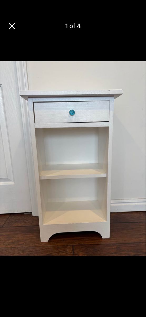 White Solid Wood Nightstand with Drawer & Shelf
