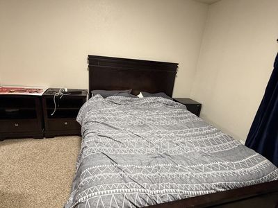 Dark Brown Queen Bedset, two night stands, dresser