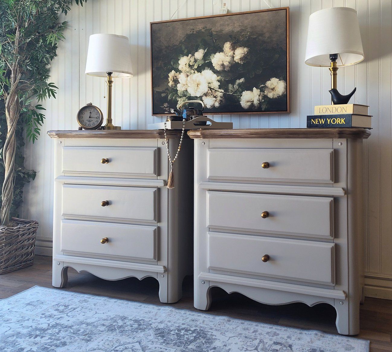 XL 3 Drawer Paneled Nightstands - Taupe & Walnut