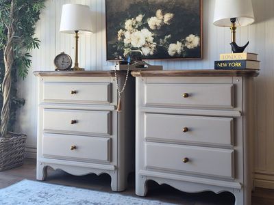 XL 3 Drawer Paneled Nightstands - Taupe & Walnut
