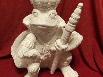 Vintage Ceramic Bisque Frog King Ruler Of The Evergreen Kingdom Like New 16 Inch