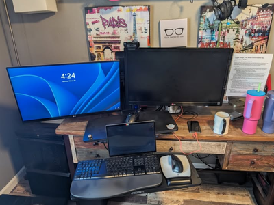 Ergotron WorkFit-A standing desk + option. W0monitors