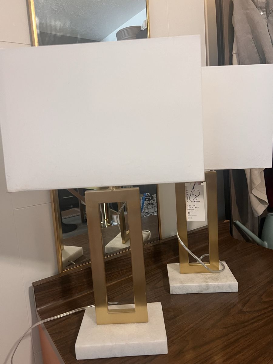 2 brass color & real marble lamps