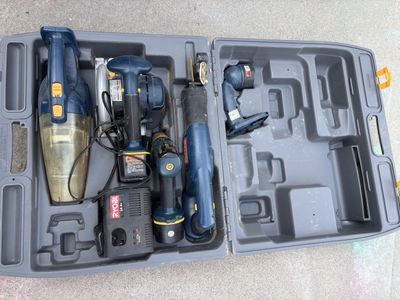 Ryobi 18V ONE+ Cordless Power Tool Kit w/ Drill, Saw, Vacuum, Light, Charger & Case