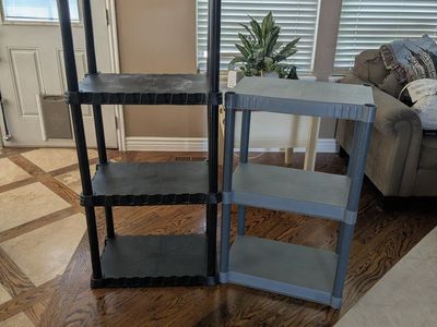$15 for both: 2 Plastic Shelving Units - 4-Tier & 3-Tier Storage Racks