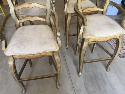 Set of 4 Bar Stools - Painted Wood, Upholstered Seats