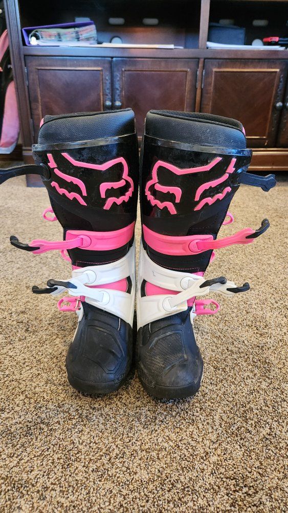 Fox Racing Womens Comp Motocross Boots Size W9 Black White Pink Dirt Bike Riding