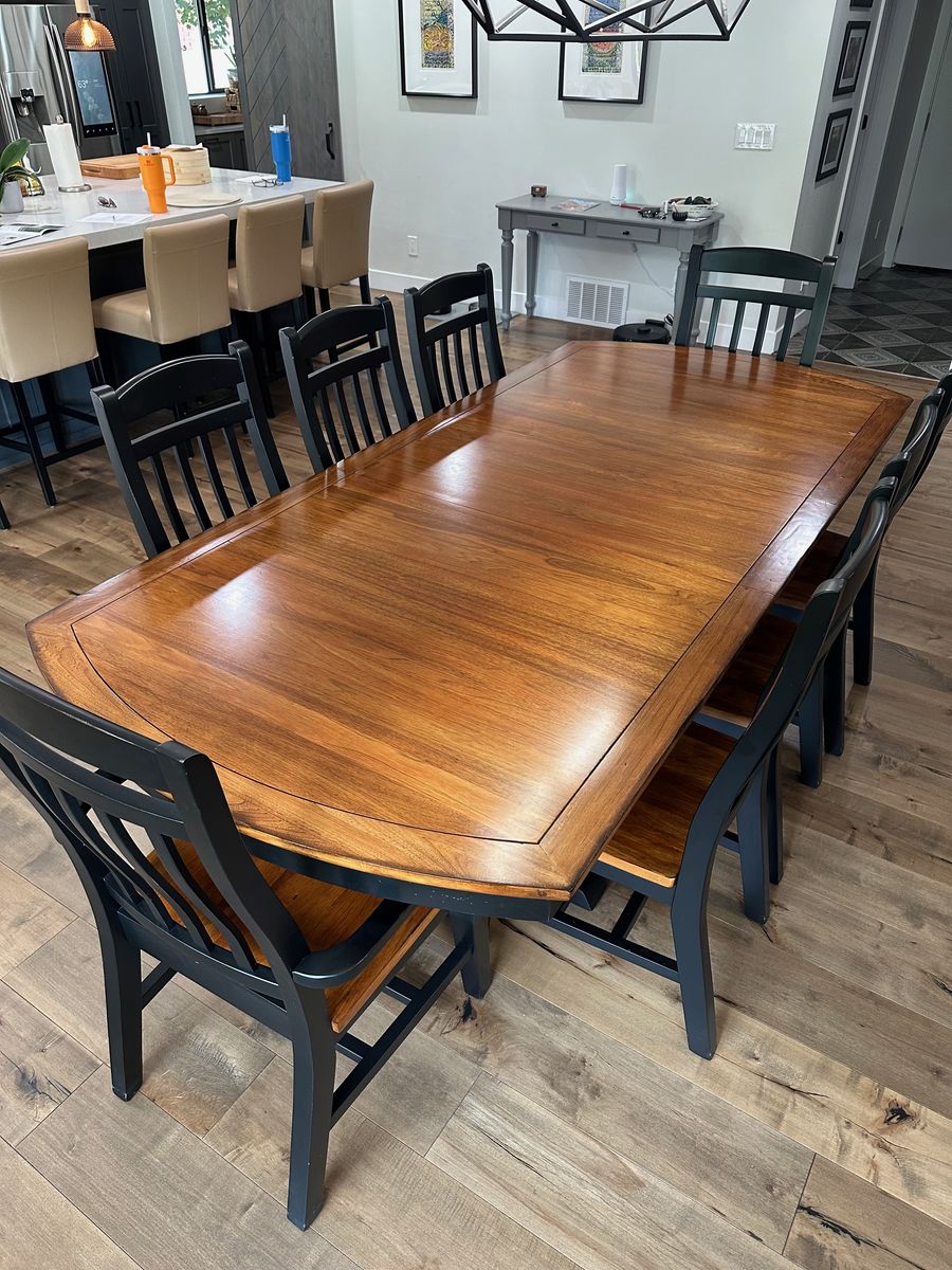 Large Solid Wood Dining Table Set – Seats 12 – Includes 12 Chairs & 2 Leaves