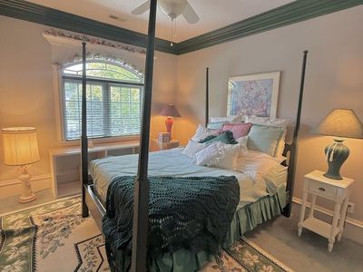Green Wooden Bed Frame (Size Full), Desk w/ Chair, Armoire, and 2 Bed Side Tables