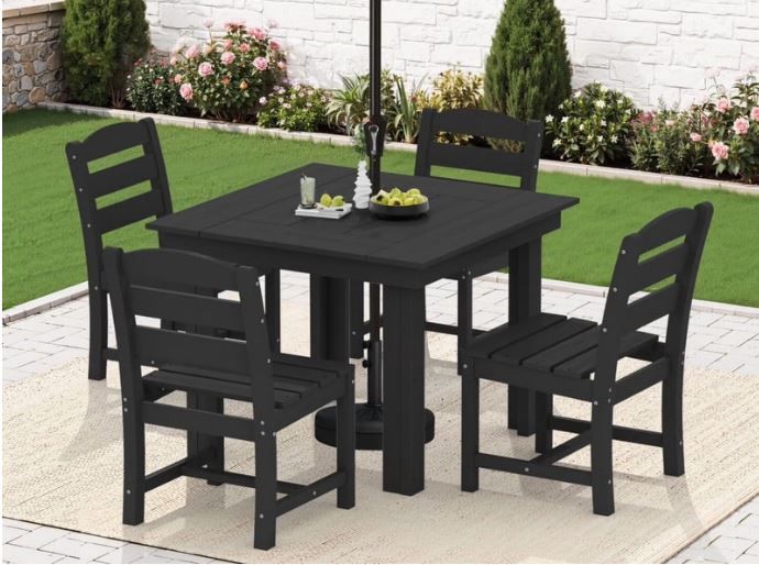 NEW! Dining Chairs Outdoor Set of 4 All Weather HDPE – Black (table sold separately)