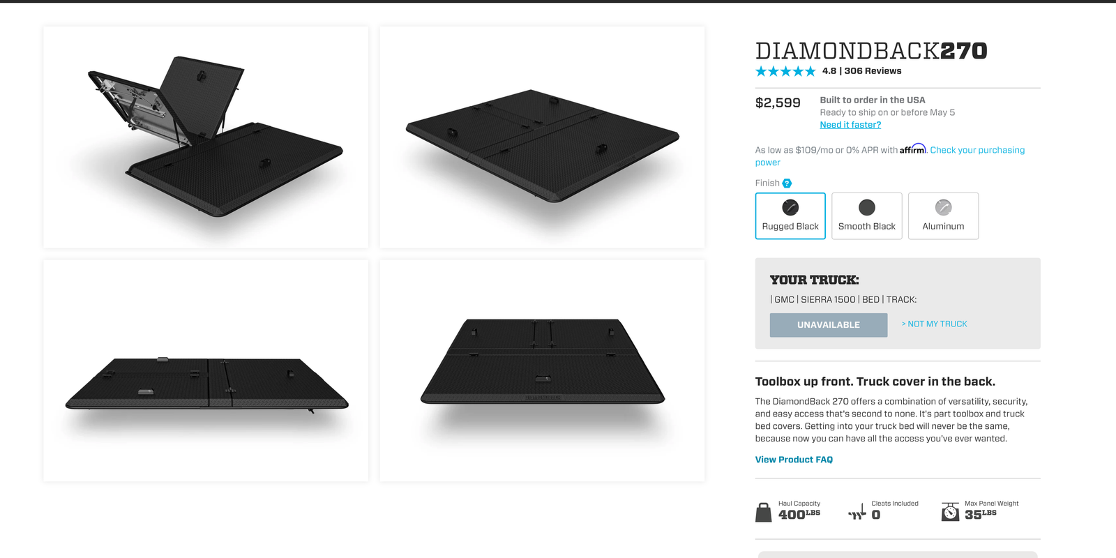 TRUCK BED COVER - DIAMONDBACK 270 SIERRA 1500 6'6