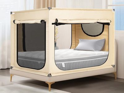 Portable Canopy Blackout Twin Bed Privacy Tent for Adult Indoor Sleeping with 3 Doors, Storage Bag