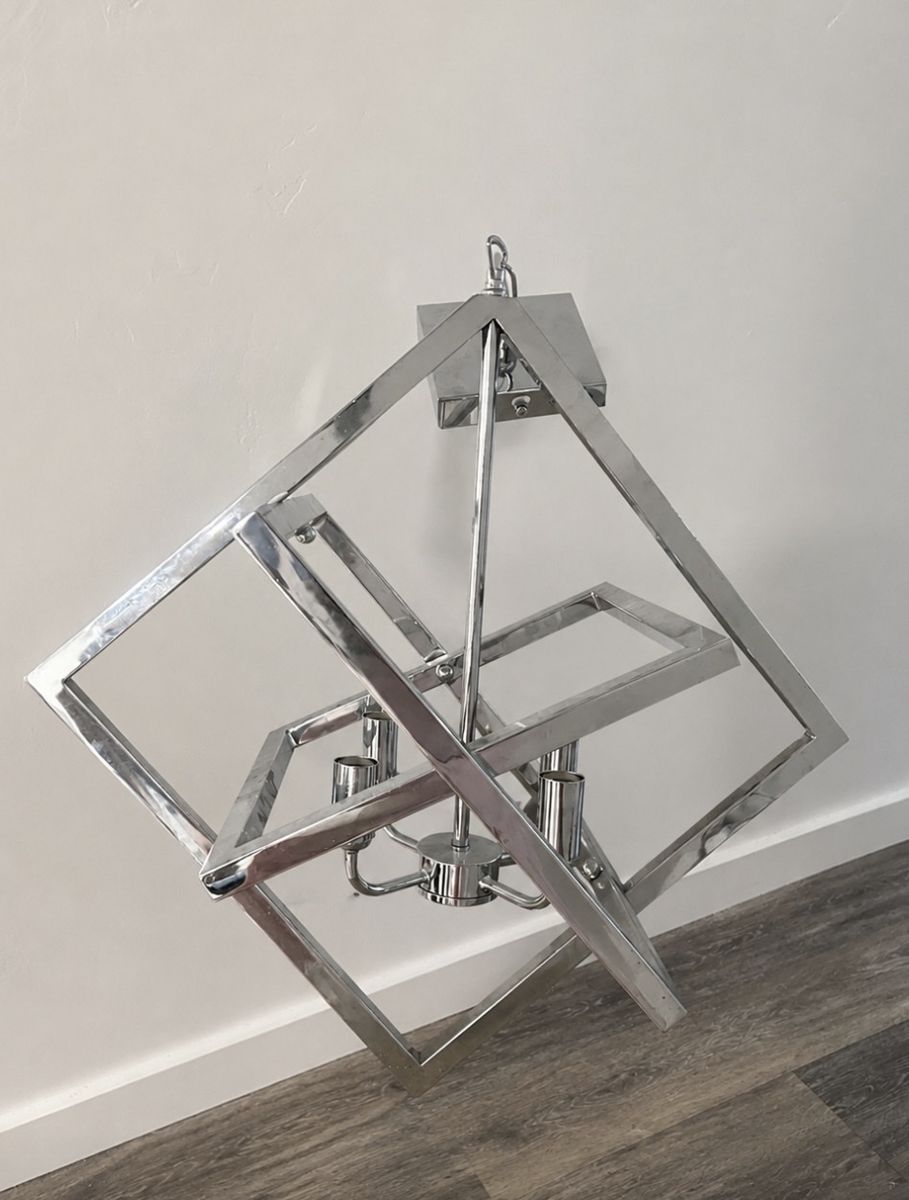 Modern Polished Chrome Geometric Caged Pendant Chandelier Light Fixture
