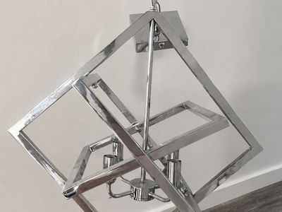 Modern Polished Chrome Geometric Caged Pendant Chandelier Light Fixture
