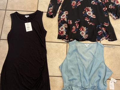 3 Size Large Dresses, 2 Are New. Black Floral Is Dress Barn Worn Once