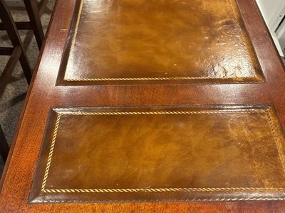 Antique Wood Desk with Leather Inlay Top - Vintage Office Furniture