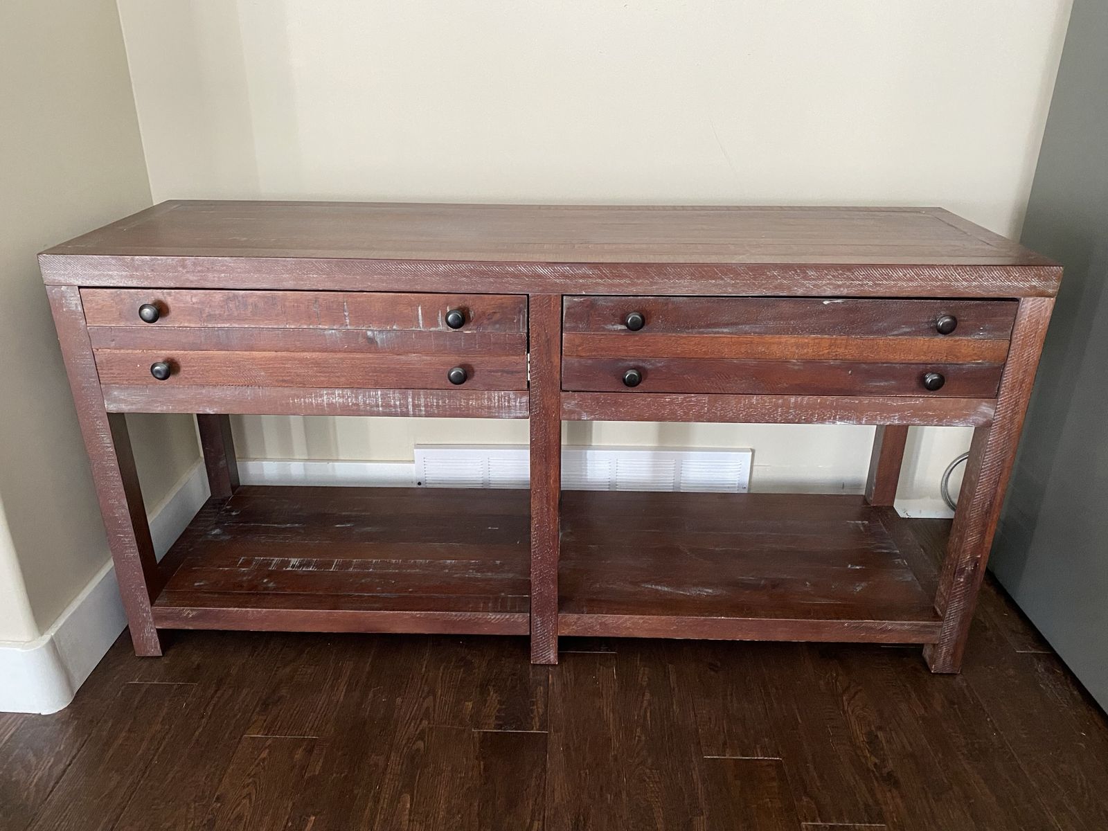 Rustic Wood Console Table with Drawers and Lower Shelf