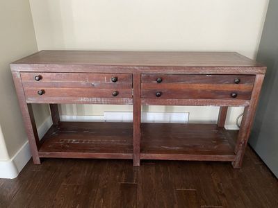 Rustic Wood Console Table with Drawers and Lower Shelf