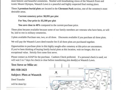 Premium Burial Plots w/Extras for Sale – Wasatch Lawn Memorial Park - Salt Lake City Highland Drive Location