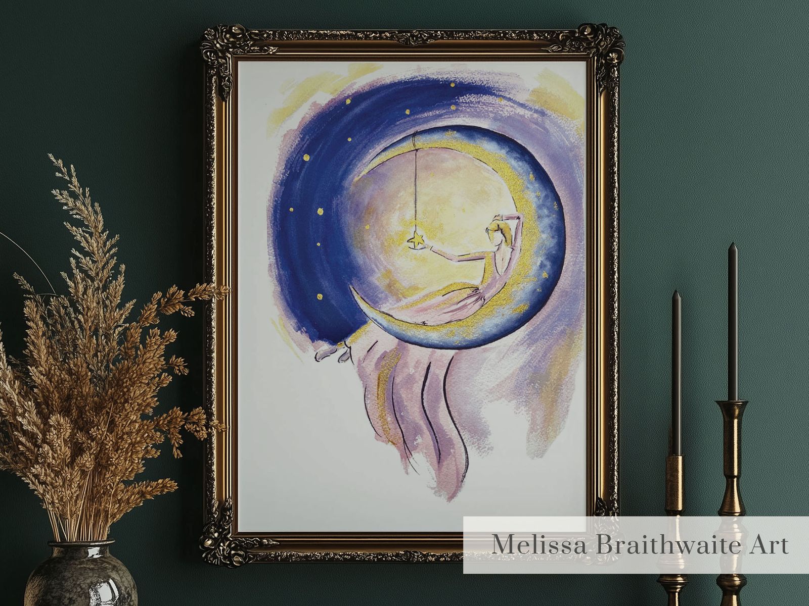 Whimsical Moon and Star Art Print: Celestial Girl Room Decor, Multiple Sizes