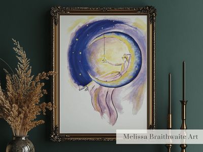 Whimsical Moon and Star Art Print: Celestial Girl Room Decor, Multiple Sizes