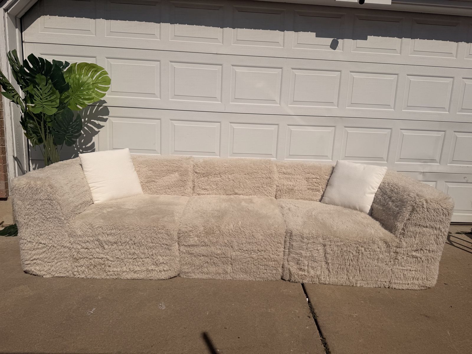 Cream Faux Fur Modular Sectional Sofa