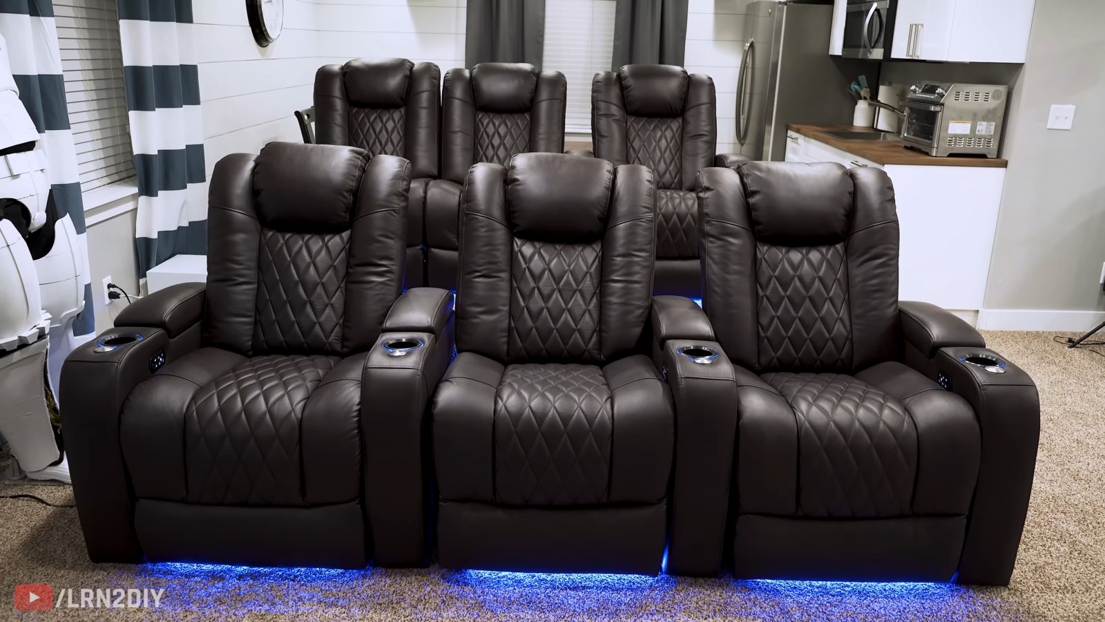 Powered Leather Home Theater Seating / Recliners for 6 Plus Powered Riser