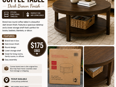 Brand New Round Coffee Table – Dark Brown