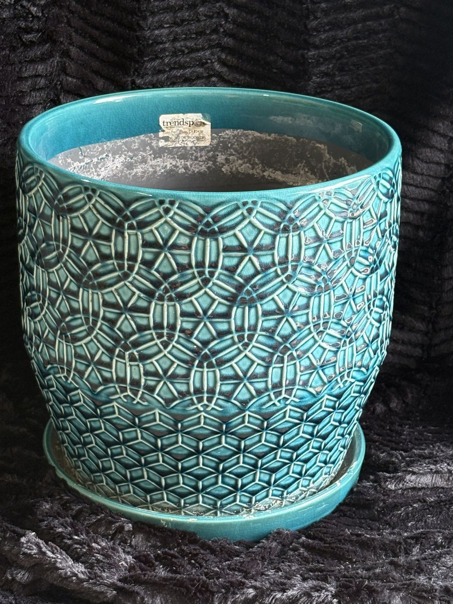 12” Trendspot ceramic planter with drainage hole and attached saucer flower Pot $30 cash/venmo