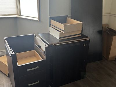 Black Wooden Office Desk with Drawer Cabinets - Used Condition